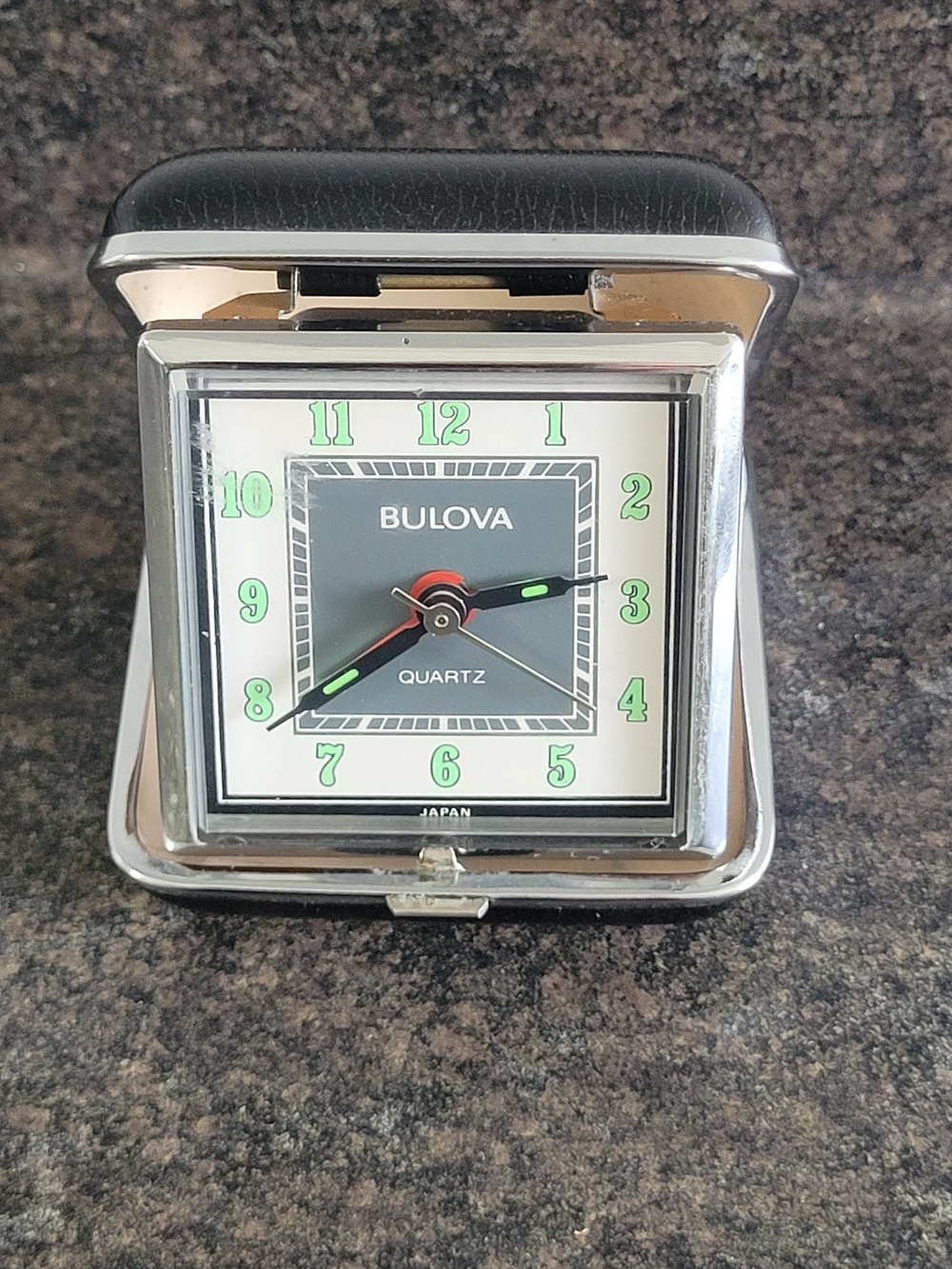 Bulova Silver Travel Alarm Clock - Black and Silver